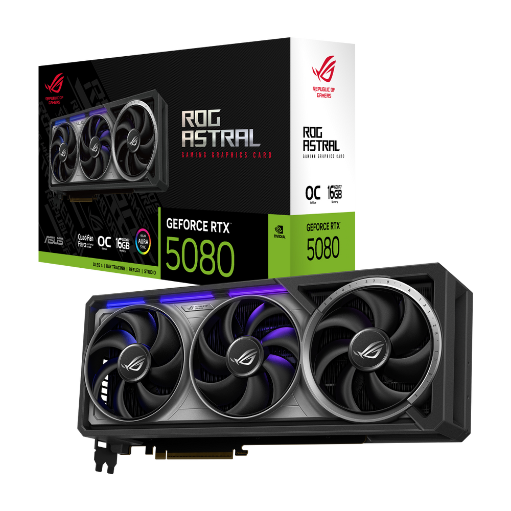 Видеокарта ASUS RTX5080 ROG ASTRAL OC 16GB GDDR7 256bit 3xDP 2xHDMI 3FAN RTL [ROG-ASTRAL-RTX5080-O16G-GAMING] (90YV0LV0-M0NA00)