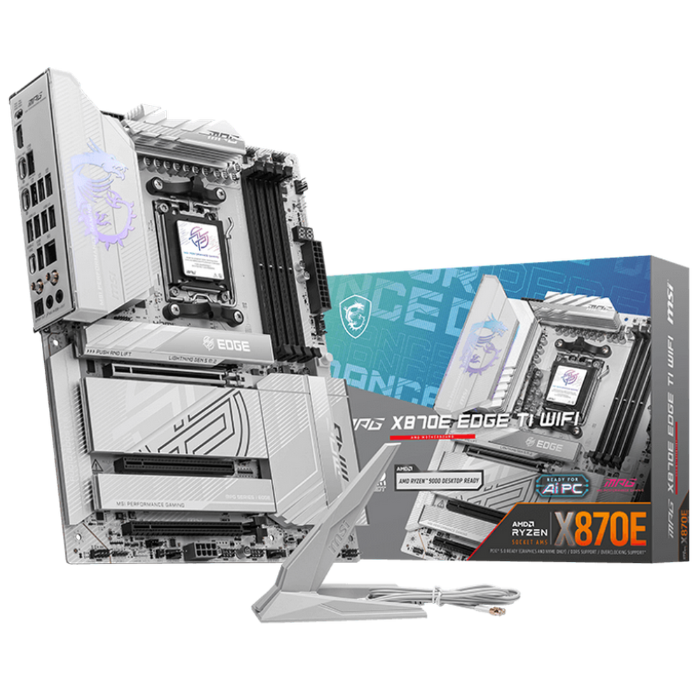 Материнская плата MSI MPG X870E EDGE TI WIFI X870E, AM5, 4*DDR5, 3*PCIEx16, 4*M.2, 3*TypeC, 5*USB3.2Gen2, 4*USB3.2Gen1, 4*USB2.0, 4*SATA3.0, 5G, 2*Type-C(DP), HDMI, ATX, RTL