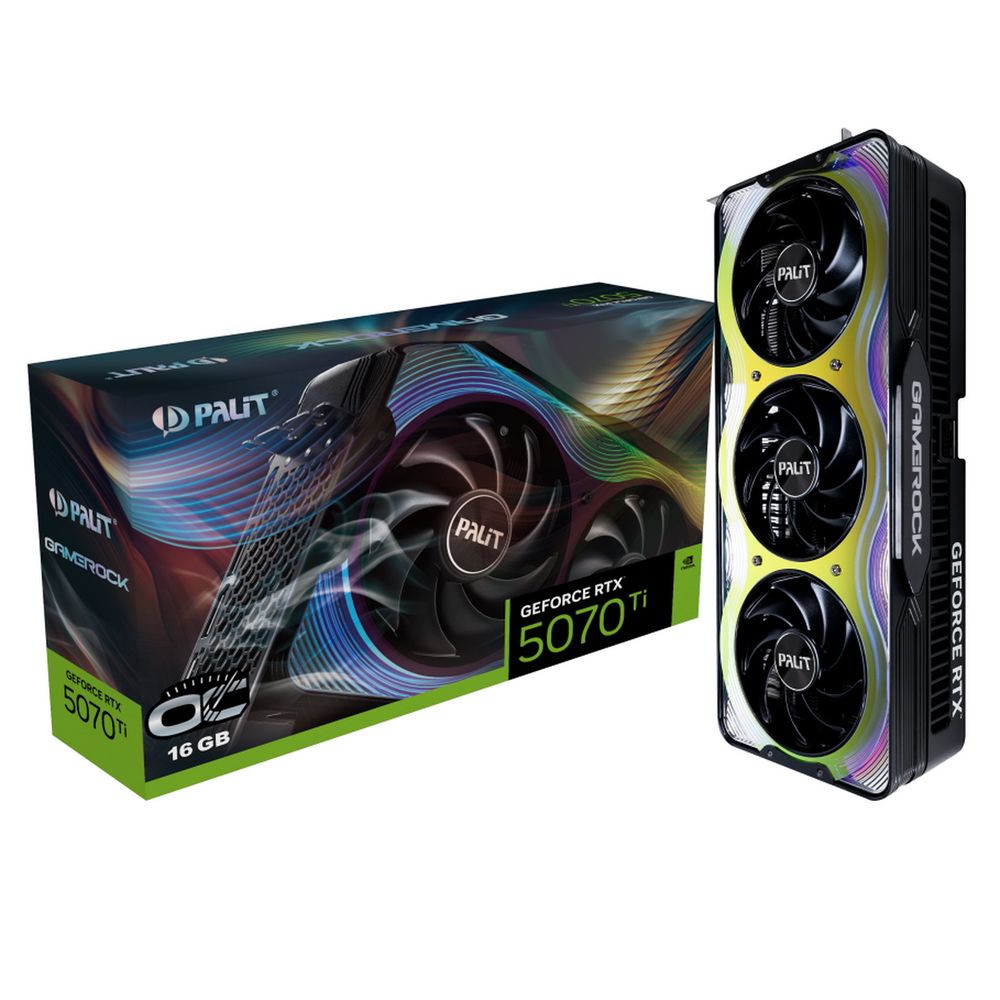 Видеокарта Palit RTX5070Ti GAMEROCK OC 16GB GDDR7 256bit 3xDP HDMI 3FAN RTL (NE7507TH19T2-GB2030G)