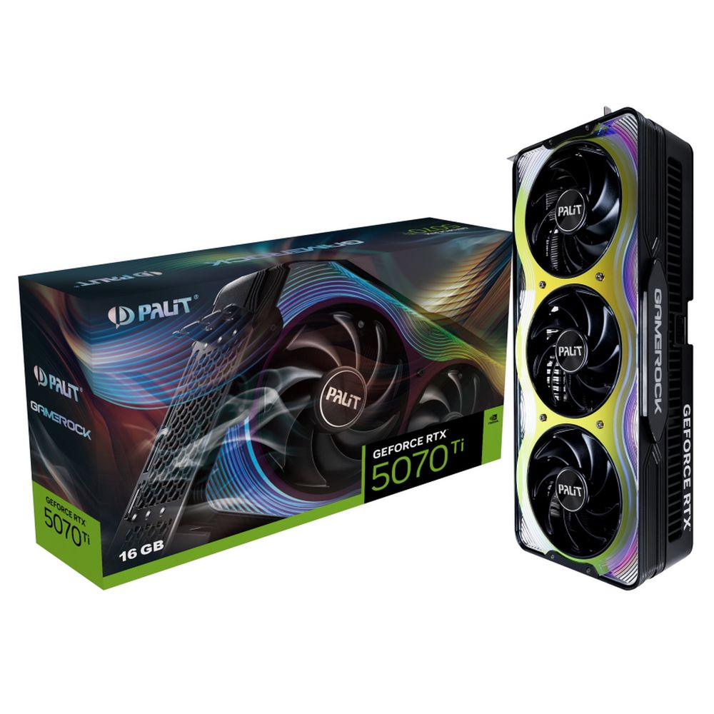 Видеокарта Palit RTX5070Ti GAMEROCK 16GB GDDR7 256bit 3xDP HDMI 3FAN RTL (NE7507T019T2-GB2030G)