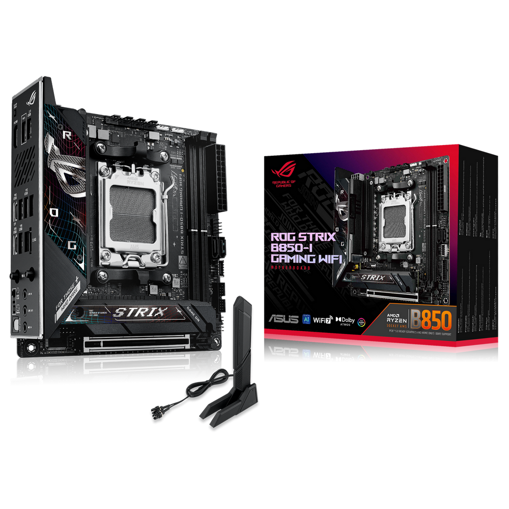 Материнская плата ASUS ROG STRIX B850-I GAMING WIFI AM5 mini-ITX 2xDDR5 PCIEx16 2xM.2 2xUSB-C HDMI 2.5GLAN WIFI 7 (90MB1K30-M0EAY0)
