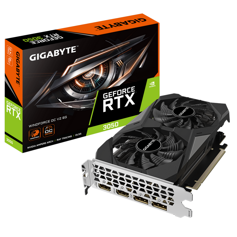 Видеокарта Gigabyte RTX3050 WINDFORCE OC V2 6GB GDDR6 96bit 2xDP 2xHDMI 2FAN RTL (GV-N3050WF2OCV2-6GD)
