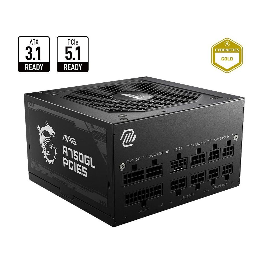Блок питания ПК MSI MAG A750GL PCIE5 EU, 750W, Fully-Modular, 80 Plus Gold, Color Box, Pallet packing,7Y Warranty, ATX 3.1, PCIE5.1 (306-7ZP8B11-CE0)