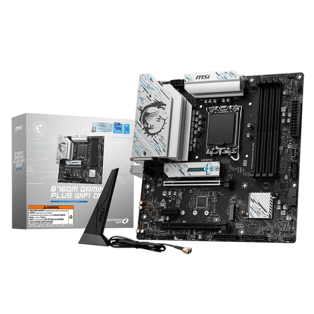 Материнская плата MSI B760M GAMING PLUS WIFI DDR4 B760, LGA1700, 4*DDR4, 5*PCIEx16, 2*M.2, 2*TypeC, 2*USB3.2Gen2, 2*USB3.2Gen1, 8*USB2.0, 4*SATA3.0, 2.5G, DP, HDMI, ATX, (B760M GAMING PLUS WIFI DDR4_)