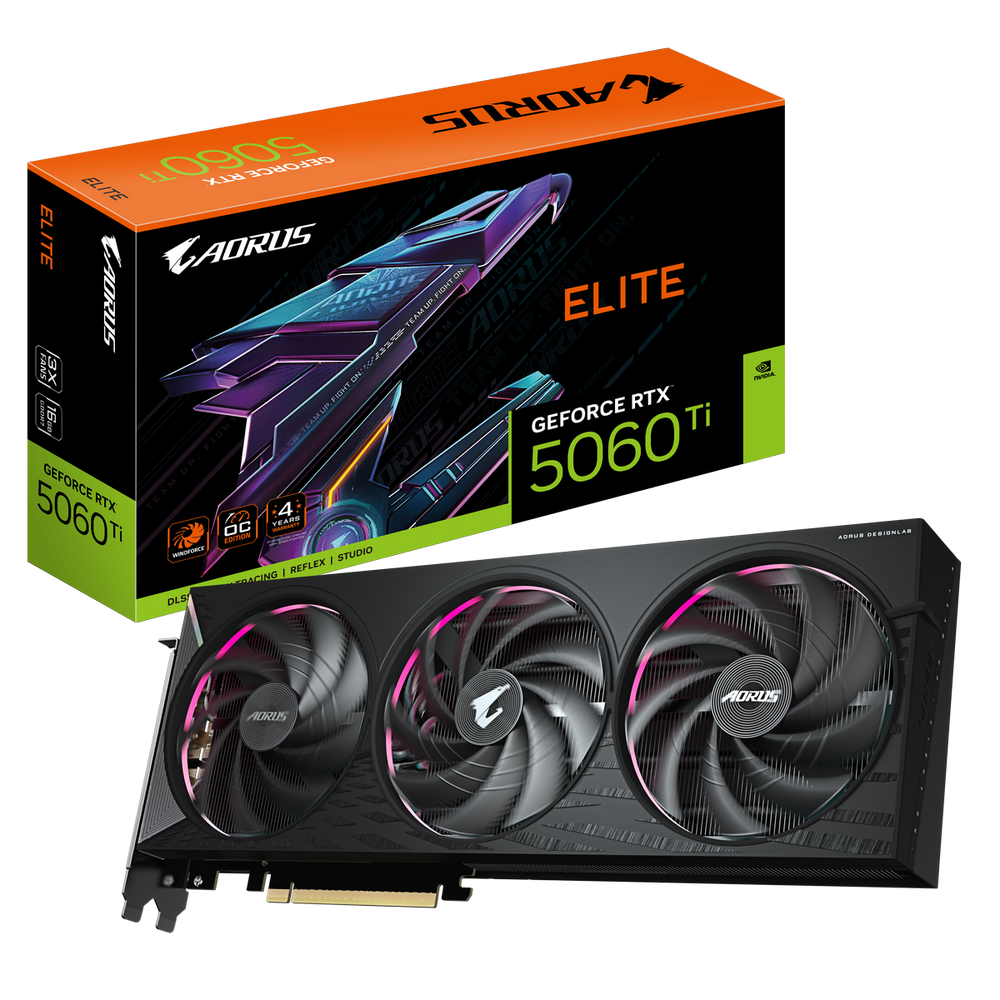 Видеокарта Gigabyte RTX5060Ti ELITE 16GB GDDR7 128bit 3xDP HDMI 3FAN RTL (GV-N506TAORUS E-16GD)