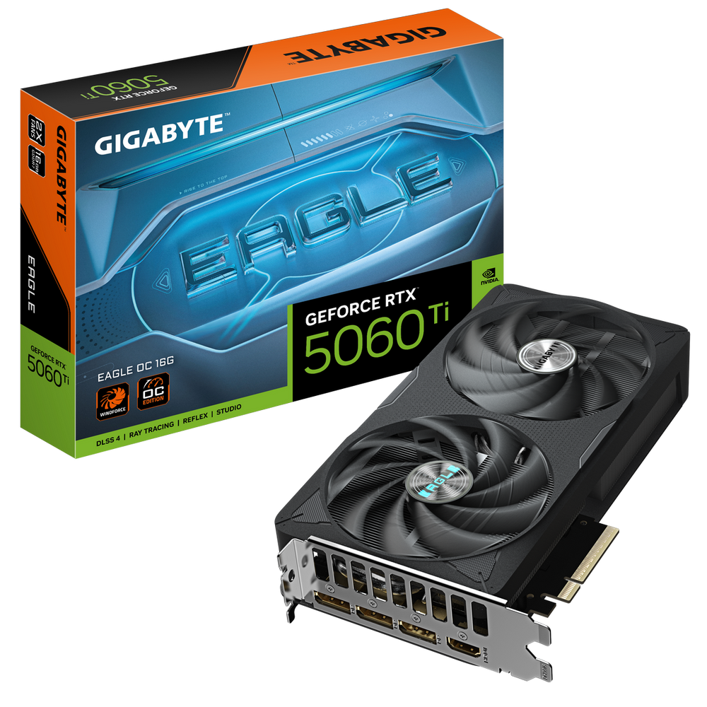 Видеокарта Gigabyte RTX5060Ti EAGLE OC 16GB GDDR7 128 bit 3xDP HDMI 2FAN RTL (GV-N506TEAGLE OC-16GD)