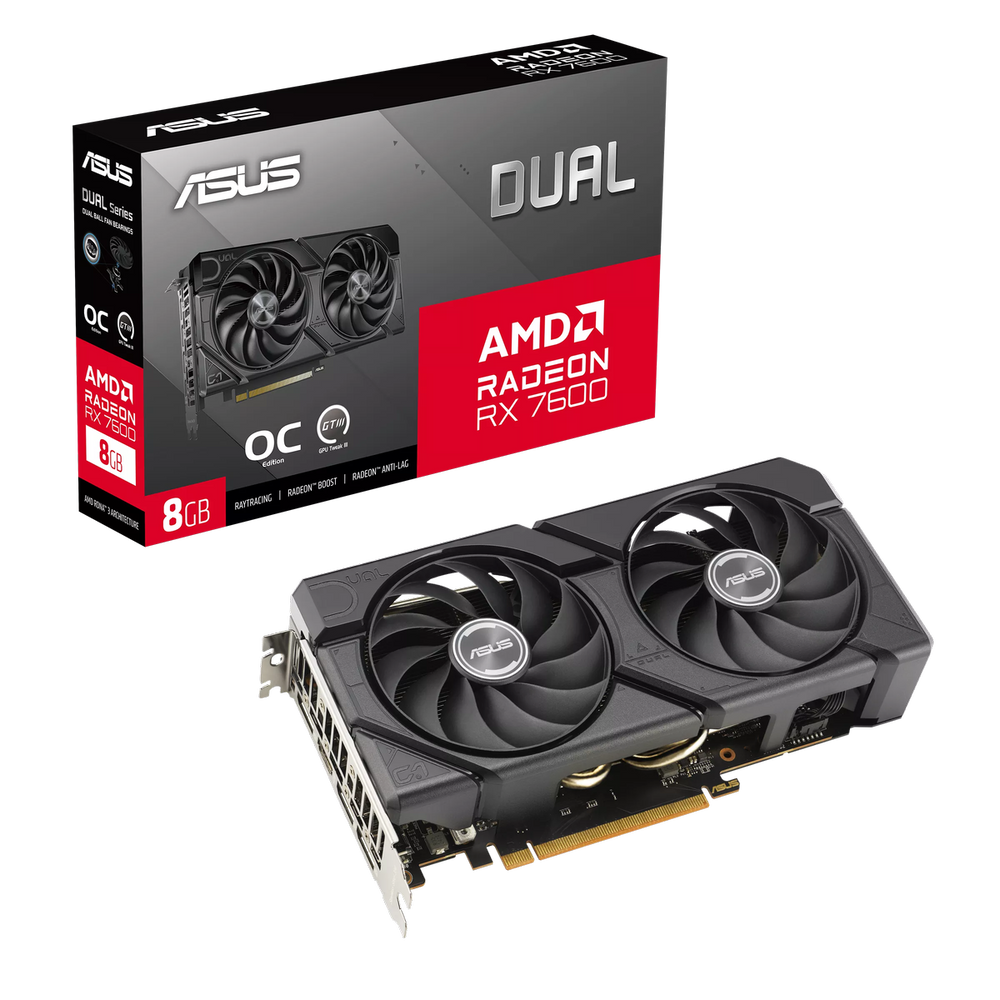 Видеокарта ASUS RX7600 DUAL EVO OC 8GB GDDR6 128bit 3xDP HDMI 2FAN RTL (DUAL-RX7600-O8G-EVO) (90YV0LD0-M0NA00)