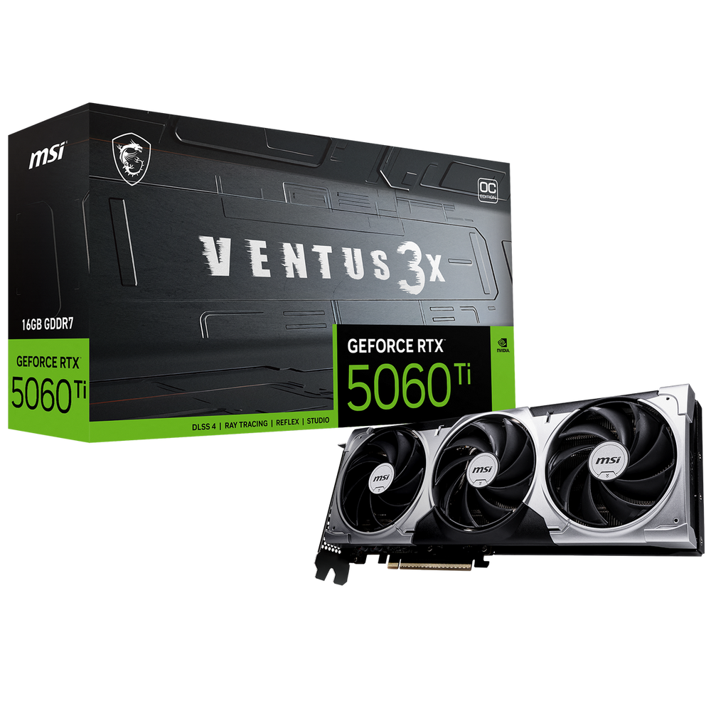 Видеокарта MSI RTX5060Ti VENTUS 3X OC 16GB GDDR7 128bit 3xDP HDMI 3FAN RTL (RTX 5060 Ti 16G VENTUS 3X OC)