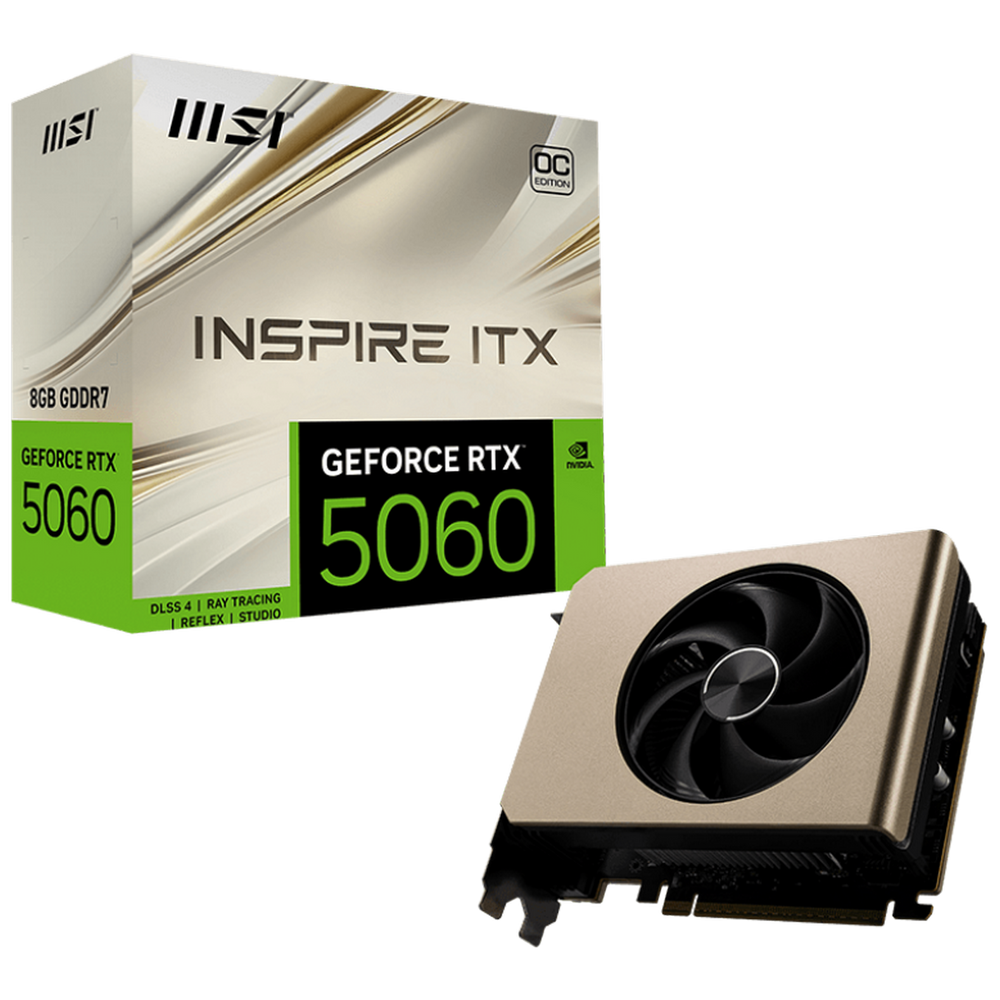 Видеокарта MSI RTX5060 INSPIRE ITX OC 8GB GDDR7 128bit 3xDP HDMI 1FAN RTL (RTX 5060 8G INSPIRE ITX OC)