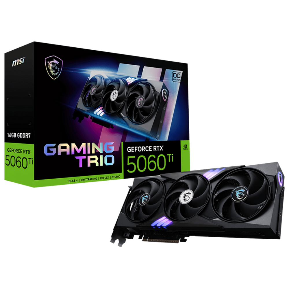 Видеокарта MSI RTX5060Ti GAMING TRIO OC 16GB GDDR7 128bit 3xDP HDMI 3FAN RTL (RTX 5060 Ti 16G GAMING TRIO OC)