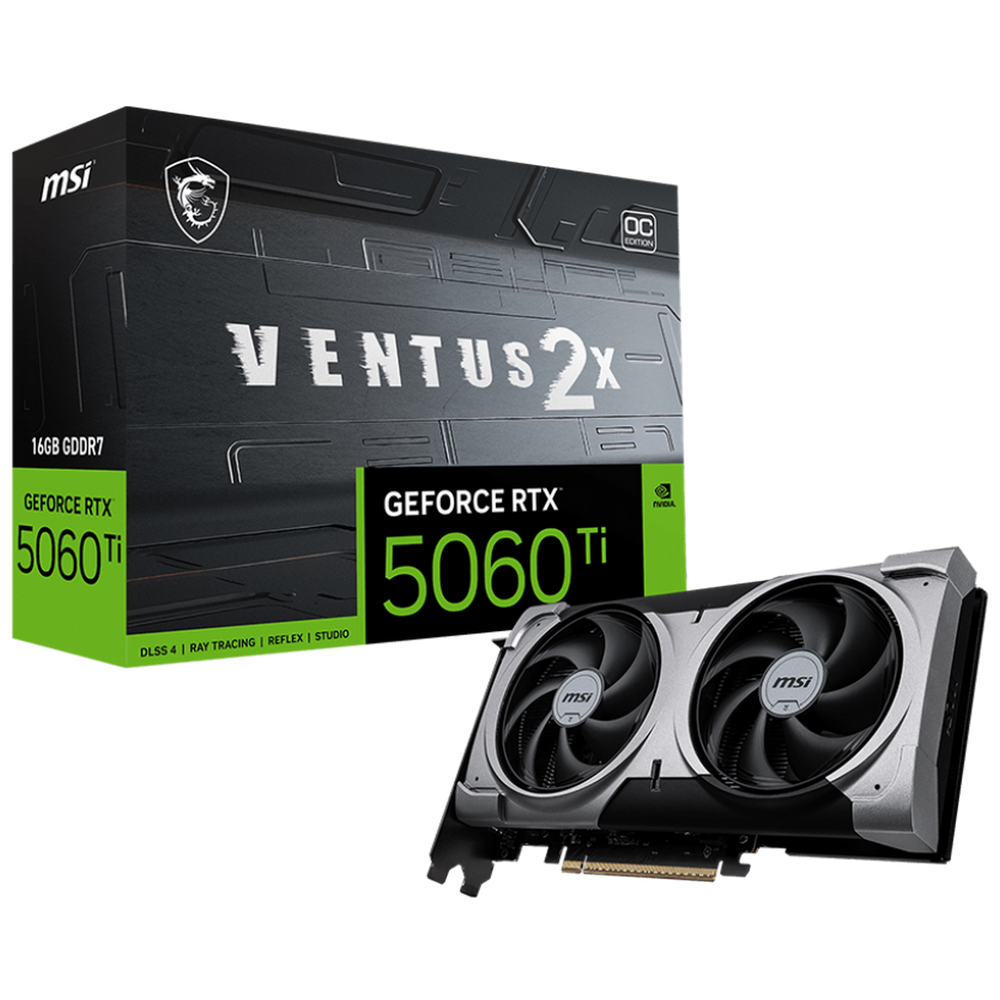 Видеокарта MSI RTX5060Ti VENTUS 2X OC PLUS 16GB GDDR7 128bit 3xDP HDMI 2FAN RTL (RTX 5060 Ti 16G VENTUS 2X OC PLUS)