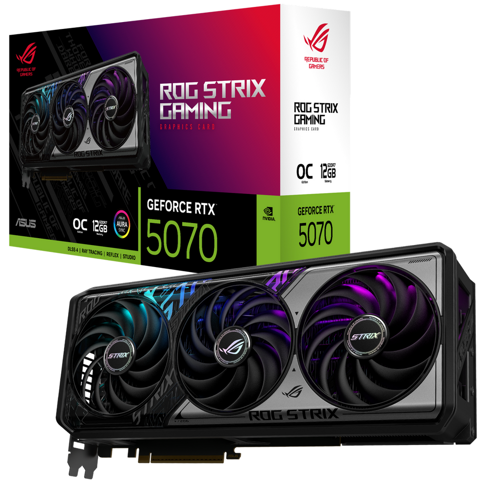 Видеокарта ASUS RTX5070 ROG STRIX OC 12GB GDDR7 192bit 3xDP 2xHDMI 3FAN RTL [ROG-STRIX-RTX5070-O12G-GAMING] (90YV0M80-M0NA00)