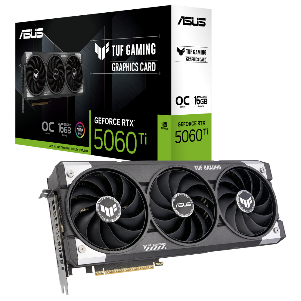 Видеокарта ASUS RTX5060Ti TUF GAMING OC 16GB GDDR7 128bit 3xDP HDMI 3FAN RTL [TUF-RTX5060TI-O16G-GAMING] (90YV0MG0-M0NA00)