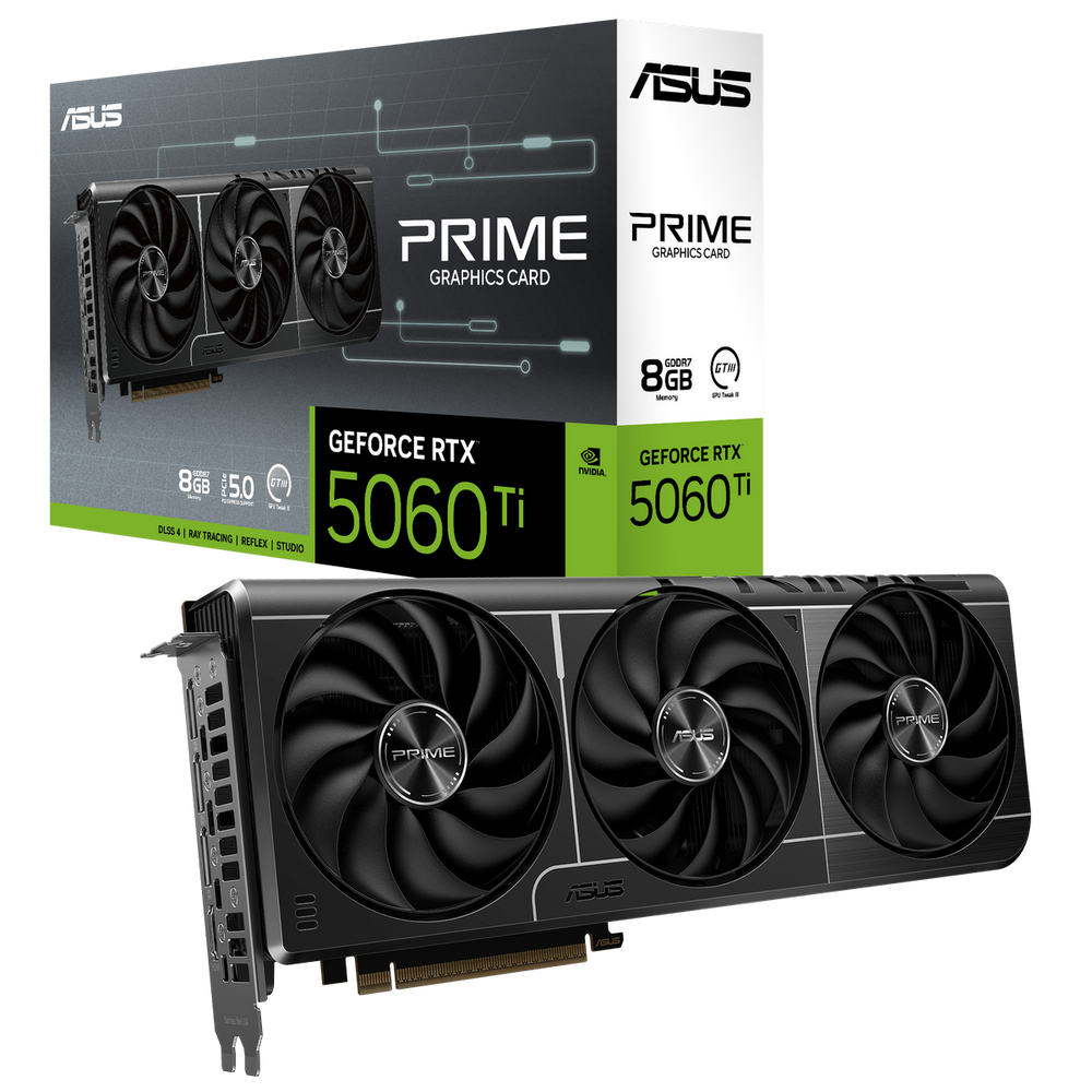 Видеокарта ASUS RTX5060Ti PRIME 8GB GDDR7 128bit 3xDP HDMI 3FAN RTL [PRIME-RTX5060TI-8G] (90YV0MP1-M0NA00)
