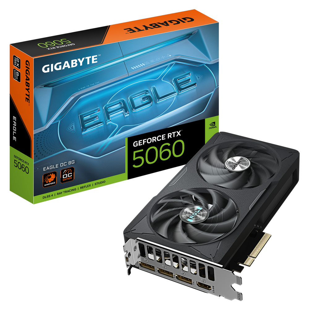 Видеокарта Gigabyte RTX5060 EAGLE OC 8GB GDDR7 128bit 3xDP HDMI 2FAN RTL (GV-N5060EAGLE OC-8GD)