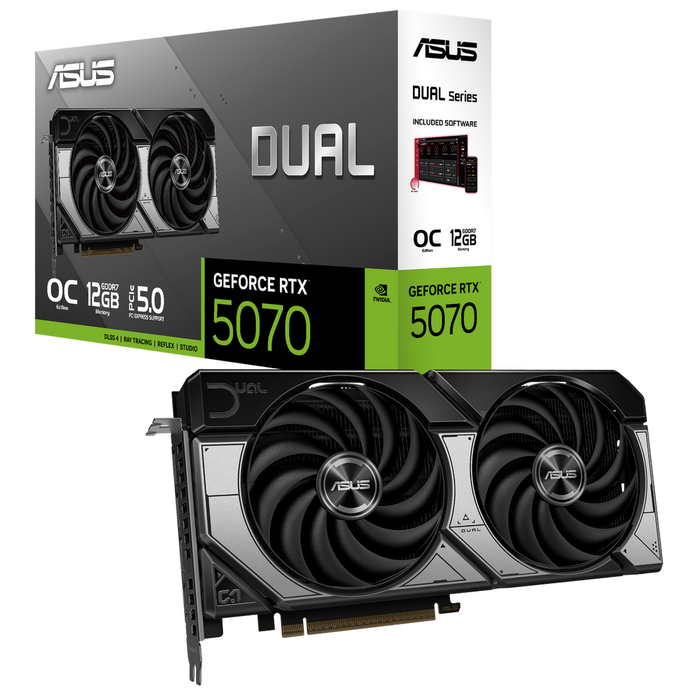 Видеокарта ASUS RTX5070 DUAL OC 12GB GDDR7 192bit 3xDP HDMI 2FAN RTL [DUAL-RTX5070-O12G] (90YV0M17-M0NA00)