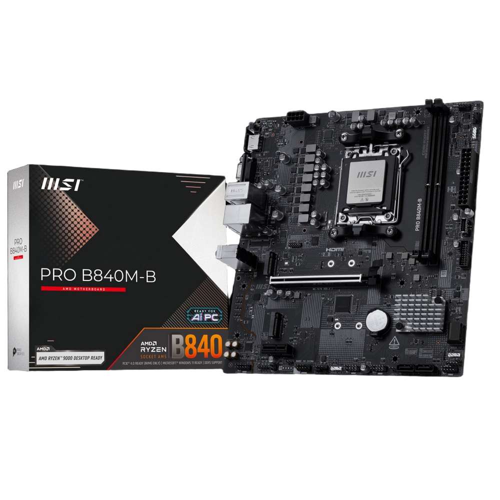 Материнская плата MSI PRO B840M-B B840, AM5, 2*DDR5, 1*PCIEx16, 1*PCIEx1, 2*M.2, 1*TypeC, 6*USB3.2Gen1, 6*USB2.0, 4*SATA3.0, 2.5G, VGA, HDMI, ATX, RTL