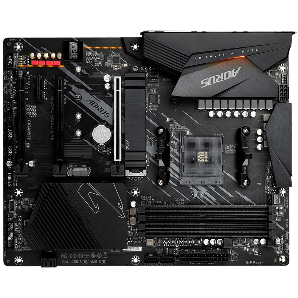 Материнская плата Gigabyte B550 AORUS ELITE V2, Socket AM4, AMD B550, 4xDDR4-3200, HDMI+DP, 3xPCI-Ex16, 1xPCI-Ex1, 4xSATA3(RAID 0/1/10), 2xM.2, 8 Ch Audio, 2,5GLan, (2+4)xUSB2.0, (6+2)xUSB3.2, ATX, RT