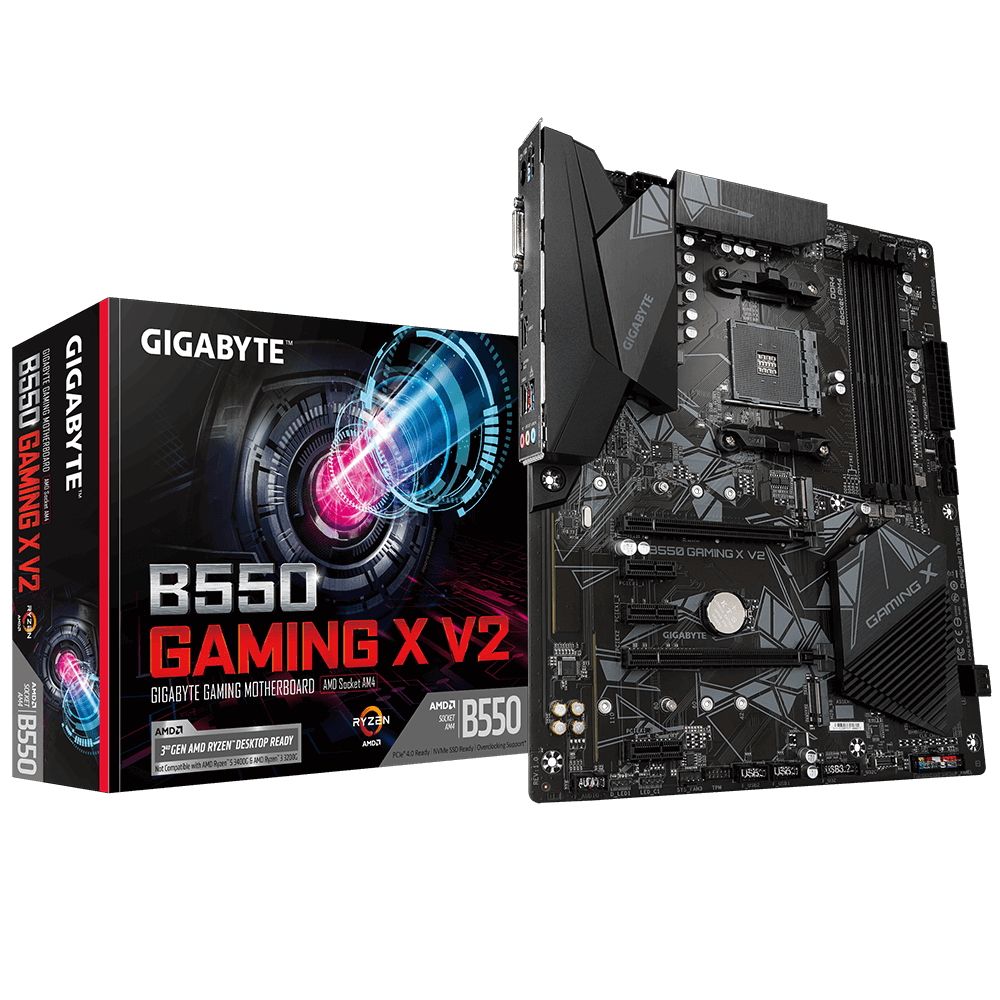 Материнская плата Gigabyte B550 GAMING X V2, Socket AM4, AMD B550, 4xDDR4-3200, DVI-D+HDMI, 2xPCI-Ex16, 3xPCI-Ex1, 4xSATA3(RAID 0/1/10), 2xM.2, 8 Ch Audio, 1xGLan, (2+4)xUSB2.0, (4+2)xUSB3.2, 1xPS/2,