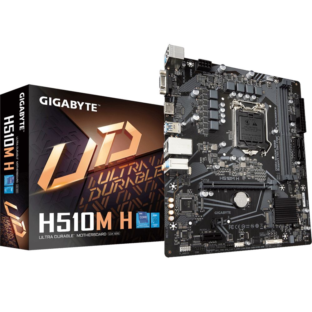 Материнская плата Gigabyte H510M H, Socket 1200, Intel®H510, 2xDDR4-3200, D-SUB+HDMI, 1xPCI-Ex16, 1xPCI-Ex1, 4xSATA3, 1xM.2, 8 Ch Audio, GLan, (4+2)xUSB2.0, (2+2)xUSB3.2, 1xPS/2, mATX, RTL {10} (81742