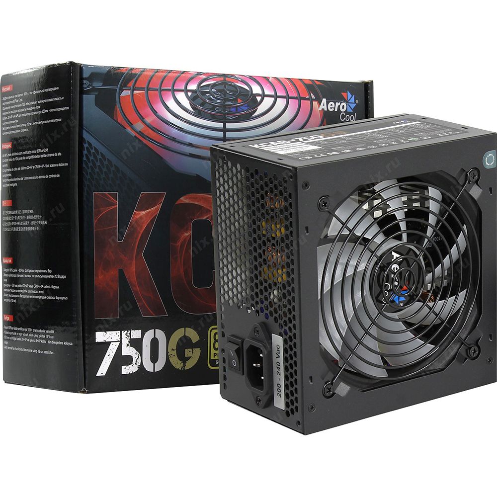 Блок питания AeroCool KCAS-750G - 750W , ATX v2.4 , APFC , Fan 12cm , 80+ Gold , RGB ,Retail