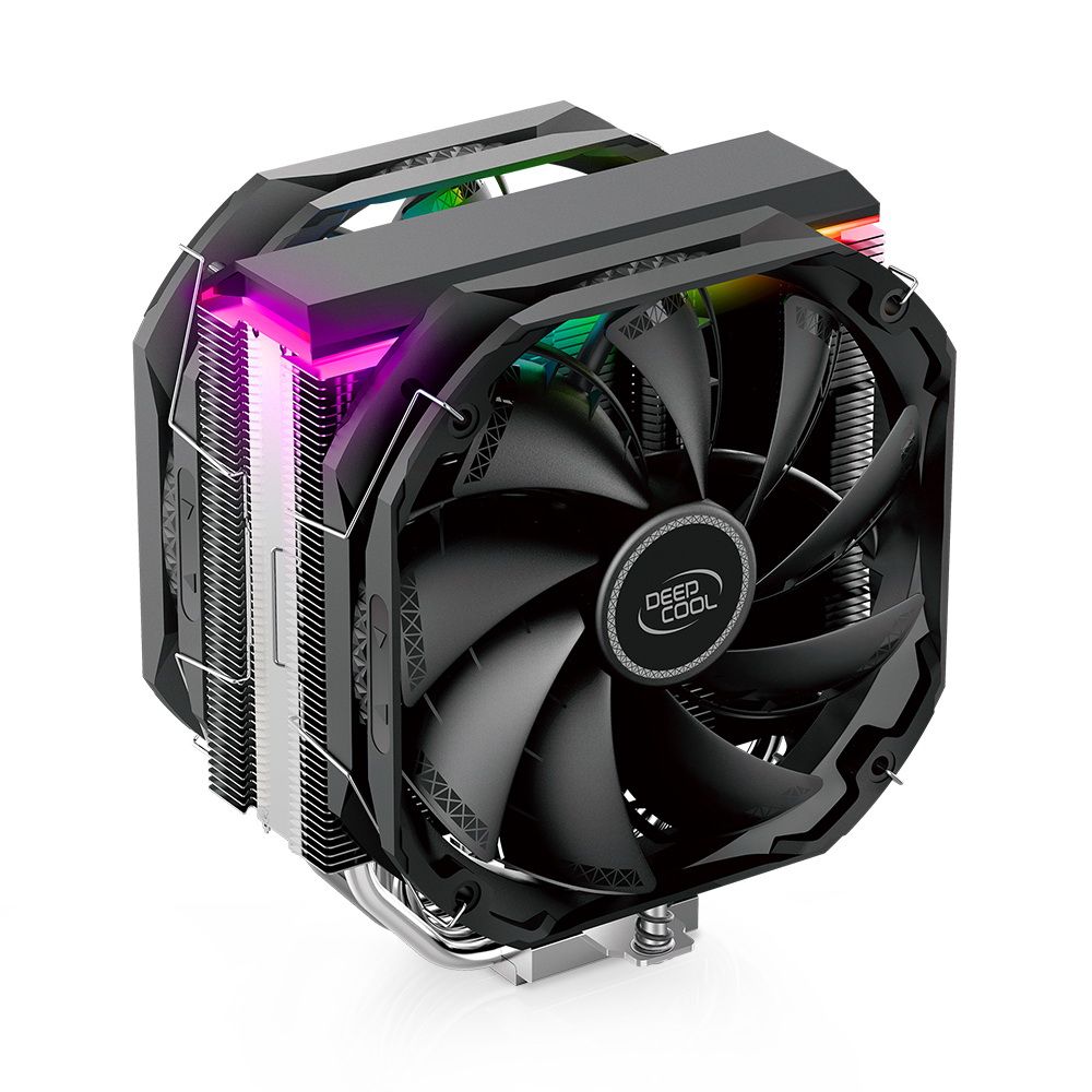 Вентилятор Deepcool AS500 PLUS RTL {6} (727071) (Height 164mm, 6mm x 5pcs, Fan 140mm*2, 500;1200RPM ±10%, < 29.2 dB(A), 4-pin PWM, TDP 220W, Screw, Socket AMD AM4, Intel LGA 2066/20 (R-AS500-BKNLMP-G)