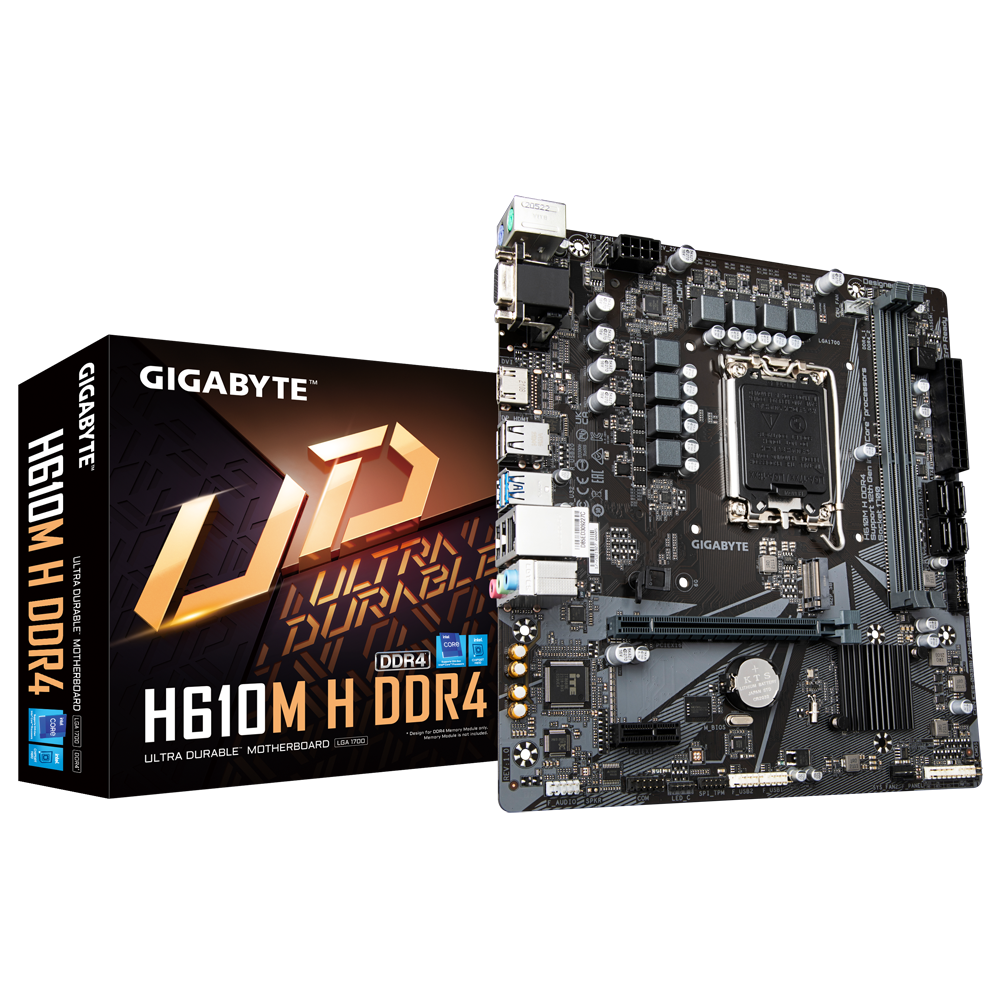 Материнская плата Gigabyte H610M H DDR4, Socket 1700, Intel®H610, 2xDDR4-3200, D-SUB+HDMI, 1xPCI-Ex16, 1xPCI-Ex1, 4xSATA3, 1xM.2, 8Ch Audio, GLan, (4+4)xUSB2.0, (2+2)xUSB3.2, 2xPS/2, mATX, OEM {10} (8