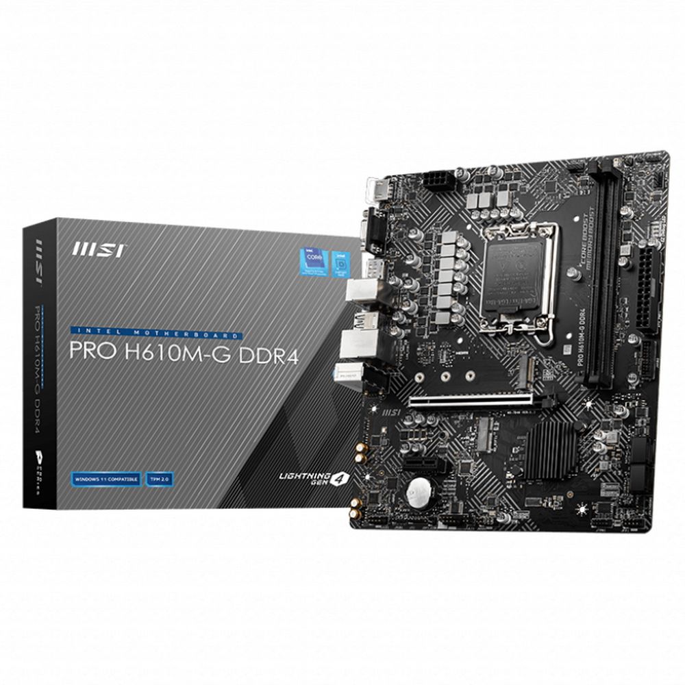 Материнская плата MSI PRO H610M-G DDR4 H610, LGA1700, 2*DDR4, 1*PCIEx16, 1*PCIEx1, 1*M.2, 4*USB3.2Gen1, 6*USB2.0, 4*SATA3.0, 1G, VGA, DP, HDMI, M-ATX, RTL