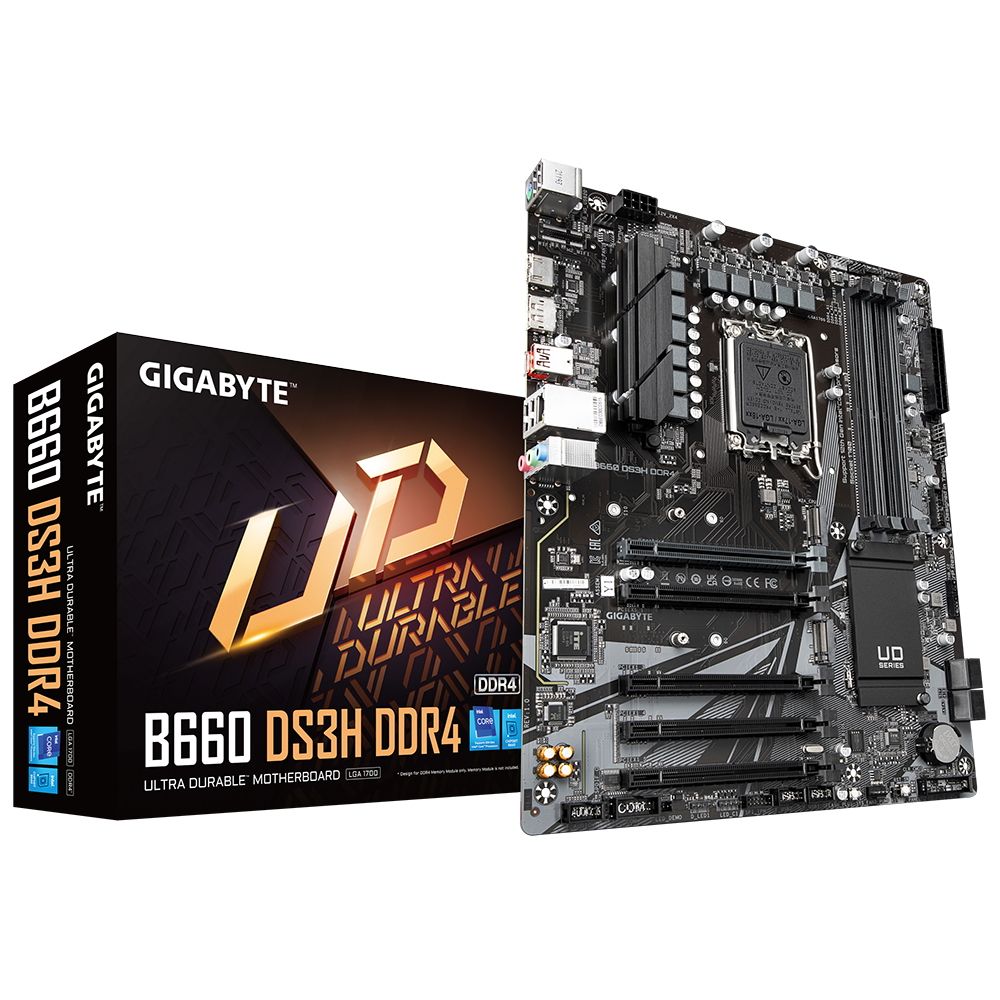Материнская плата Gigabyte B660 DS3H DDR4, Socket 1700, Intel®B660, 4xDDR4-3200, HDMI+DP, 5xPCI-Ex16, 4xSATA3(RAID 0/1/5/10), 2xM.2, 8Ch Audio, GLan, (4+4)xUSB2.0, (1+2)xUSB3.2, (1+1)xUSB3.2 Type-C™,