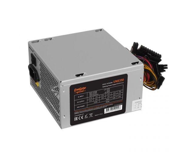 Блок питания Exe Gate ES261566 RUS-PC 350 W UNS350 (ATX, PC, 12cm fan, 24pin, 4pin, 3x SATA, 2x IDE, FDD, кабель 220 V)