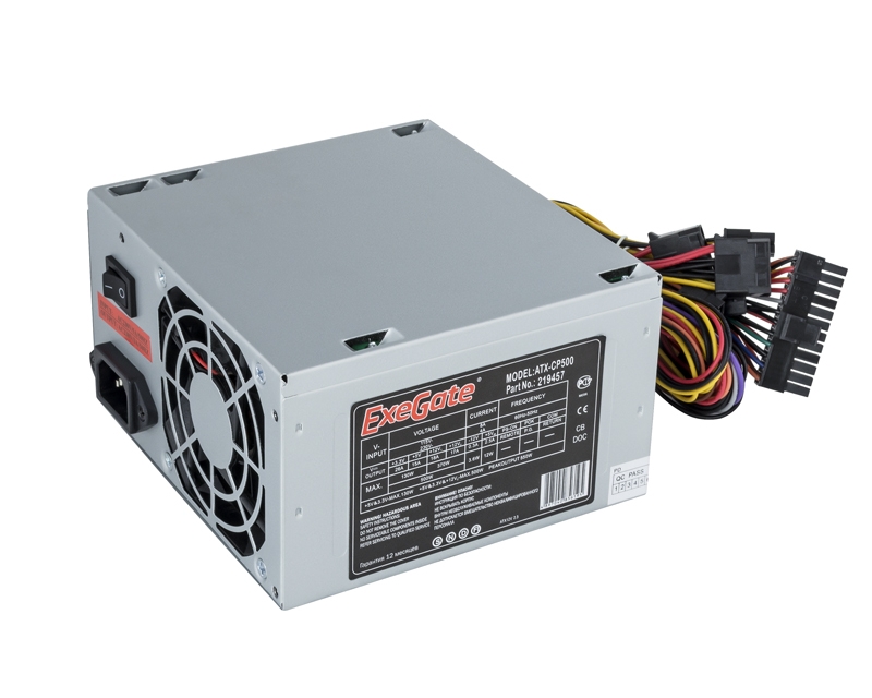 Блок питания Exegate EX219457 RUS CP500, ATX, 8cm fan, 24+4pin, 3x SATA, 1x FDD, 2x IDE