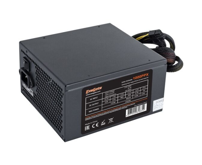 Блок питания Exegate 1000 PPX EX222115 RUS 1000 WRTL, ATX, black, active PFC, 14cm, 24p+2*(4+4)p,PCI-E,5 SATA