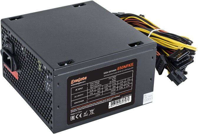 Блок питания Exegate EX264476 RUS Exegate 650 NPXE(+PFC), ATX, black, 12cm fan, 24+(4+4)p, (6+2)p PCI-E, 3x SATA