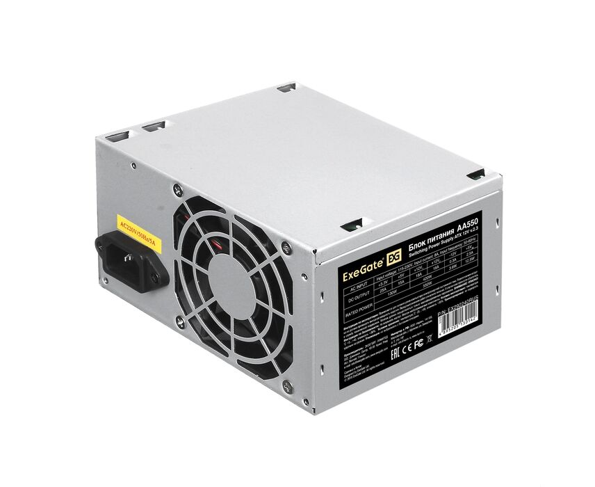 Блок питания Exe Gate AA550 EX292240 RUS-S 550 W (ATX, SC, 8cm fan, 24pin, 4pin, 2x SATA, IDE, кабель 220 V с защитой от выдергивания)