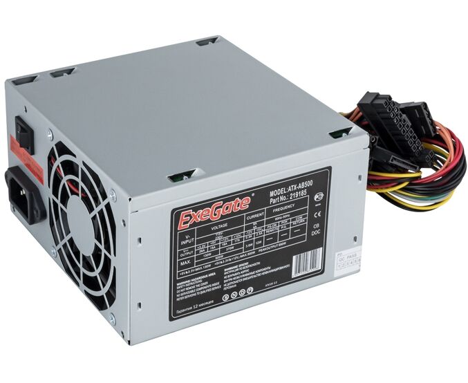 Блок питания Exegate AB500 EX219185 RUS 500 W, ATX, 8cm fan, 24+4pin, 3*SATA, 1*FDD, 2*IDE