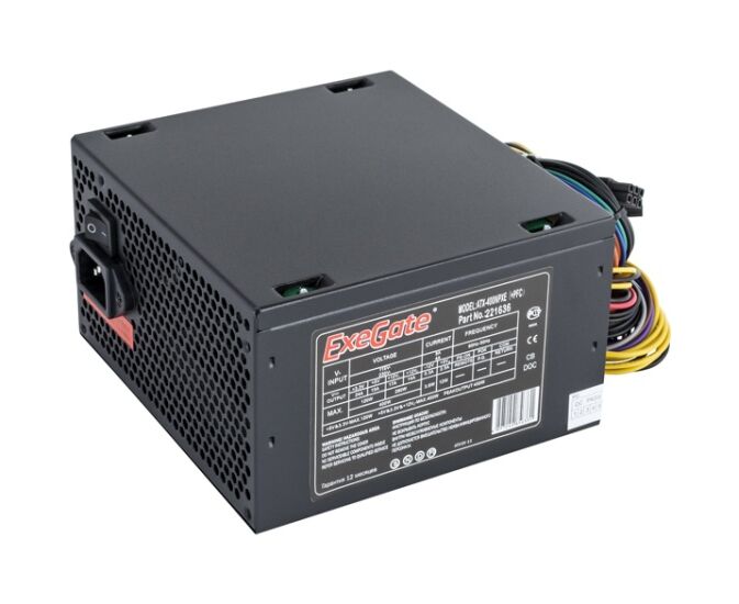 Блок питания Exegate EX221636 RUS-S 400 NPXE(+PFC), ATX, SC, black,12cm fan, 24p+4p, 6/8p PCI-E, 3*SATA, 2*IDE, FDD + кабель 220 V с защитой от выдергива