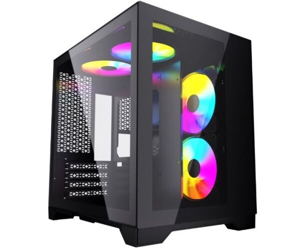 Корпус Powercase Vision Micro (CVBM-L4) Black, Tempered Glass, 4х 120mm 5-color fan, чёрный, m ATX