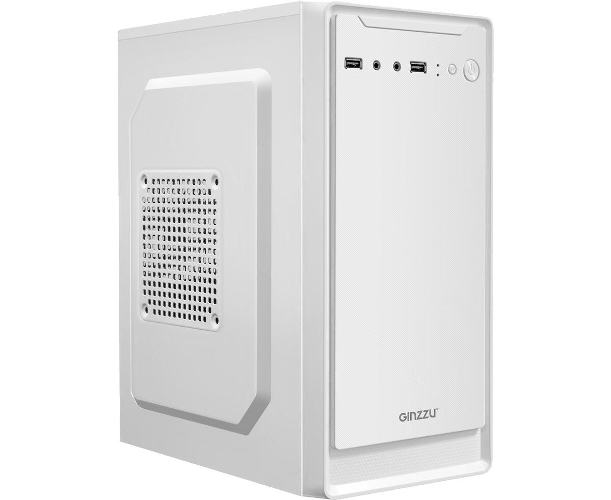 Корпус Ginzzu B185 White m ATX,2x USB2.0, белый,w/o PSU, w/o fan