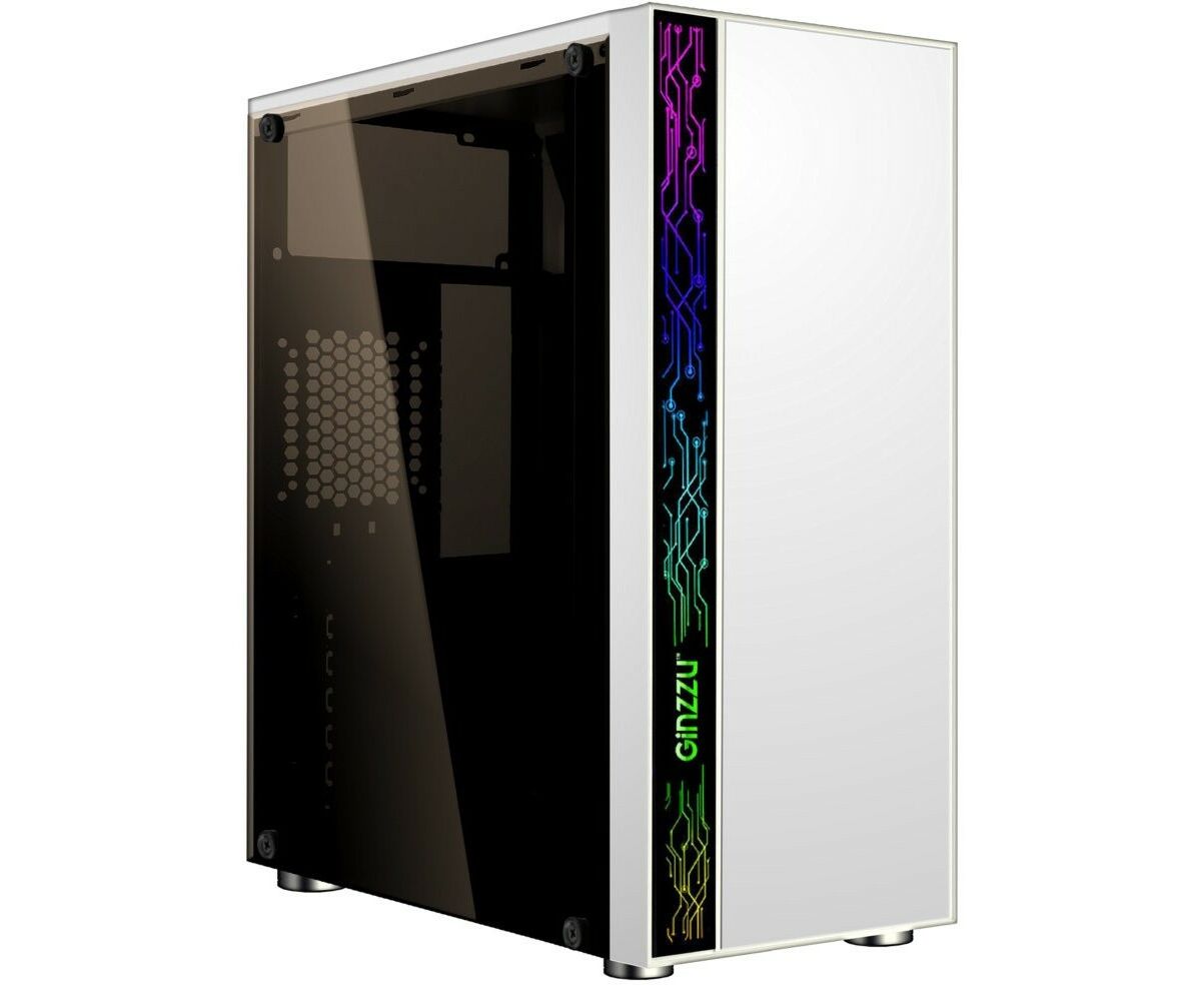 Корпус Ginzzu A390 White Window RGB подсветка 1*USB 3.0, 2*USB 2.0, AU
