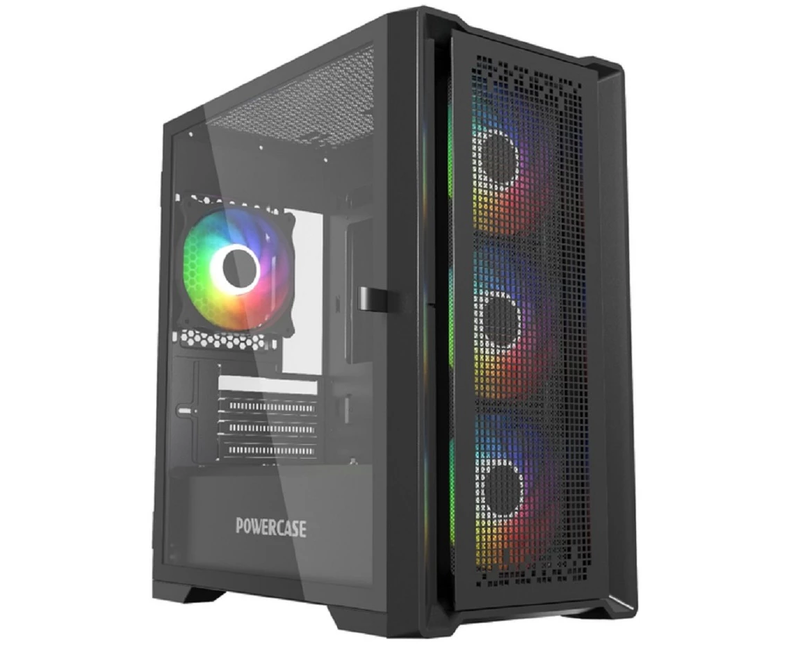 Корпус Powercase Byte Flow Micro Black (CAMBFB-A4), Tempered Glass, 4х 120mm ARGB fans, ARGB HUB, чёрный, m ATX