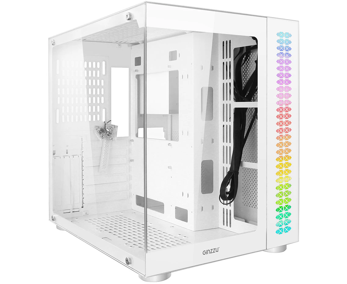 Корпус Ginzzu V580, RGB подсветка, закаленное стекло 1*USB 3.0,1*USB 2.0, AU Белый ATX