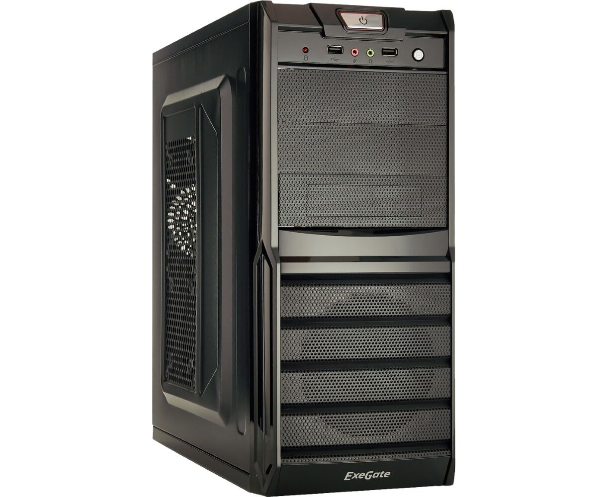 Корпус Exegate EX278399 RUS Miditower Exegate XP-329 S Black, ATX, XP500, Black,120mm, 2*USB, Audio