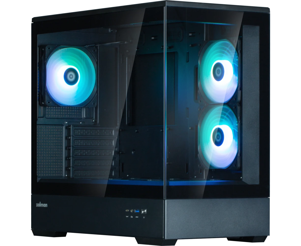 Корпус ZALMAN P30 V2, MATX, Black, Window, 2x3.5", 3x2.5", 1x USB Type-C, 1x USB3.0, Side 2x120mm ARGB, Rear 1x120mm ARGB, VGA support