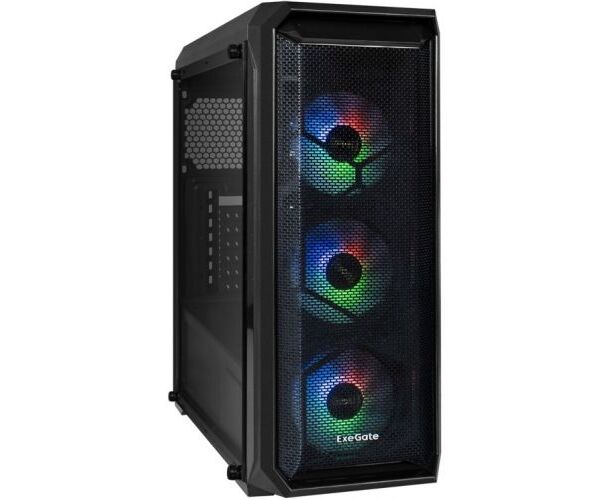 Корпус Exe Gate EX289023 RUS Miditower i3 NEO (ATX, без БП, 2*USB+1*USB3.0, HD аудио, черный, 3 вент. 12см с RGB подсветкой)