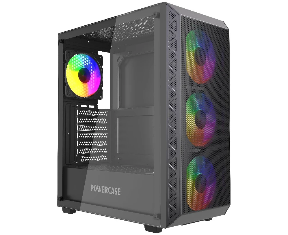 Корпус Powercase Mistral S4 B (CMSB-L4), Tempered Glass, 4x 120mm FRGB Fans, чёрный, ATX