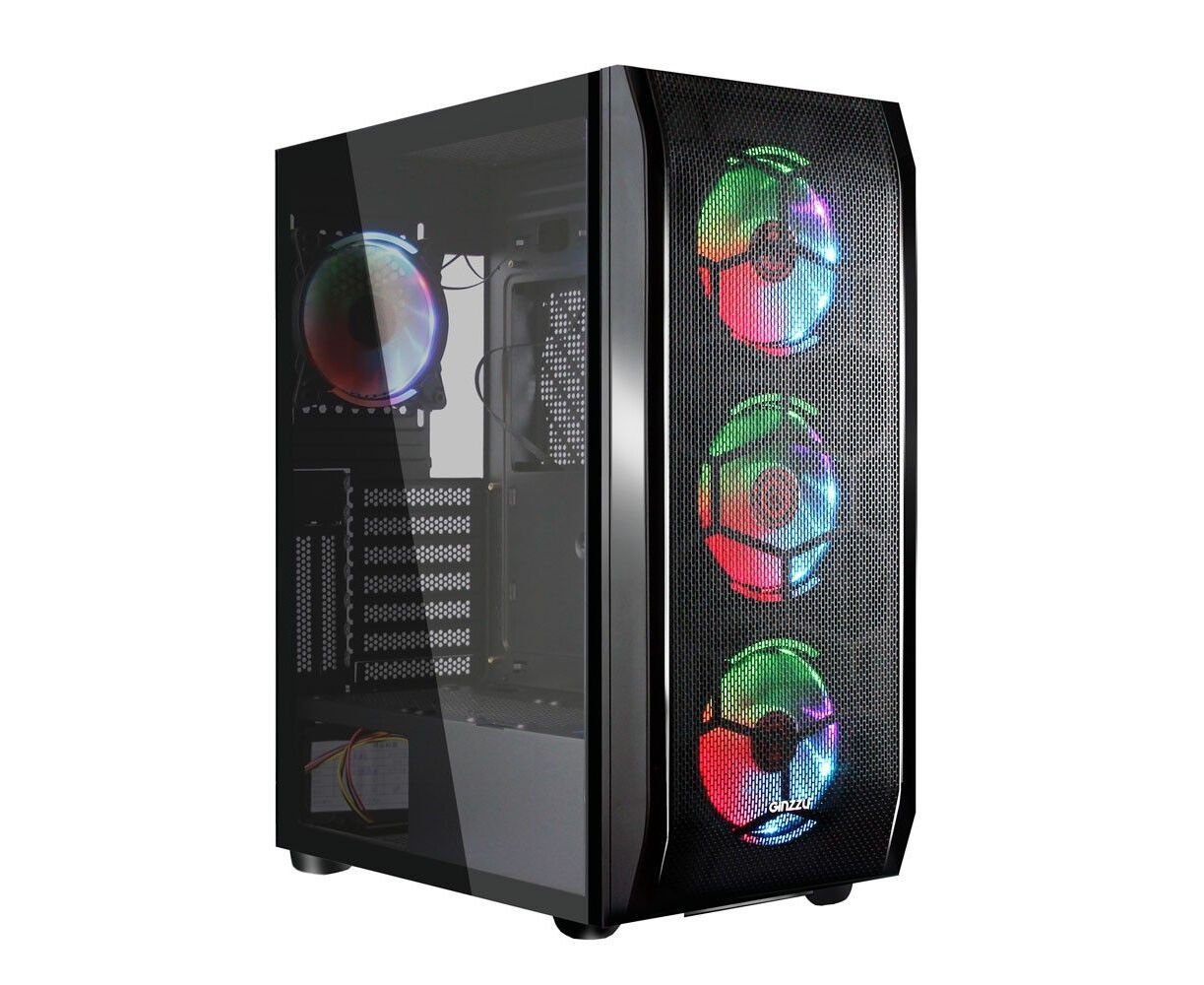 Корпус Ginzzu GL300 Fan 12cm RGB*4 USB3.0 Window