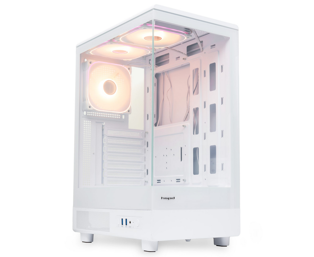 Корпус HSPD F510 (F510-TGWH-ARGB), без БП, Panoramic Mid Tower, White, TG, 0.5 SPCC, 3x120mm ARGB ATX, m ITX 180/280/160mm 1x2.5", 7x PCI 2x USB-