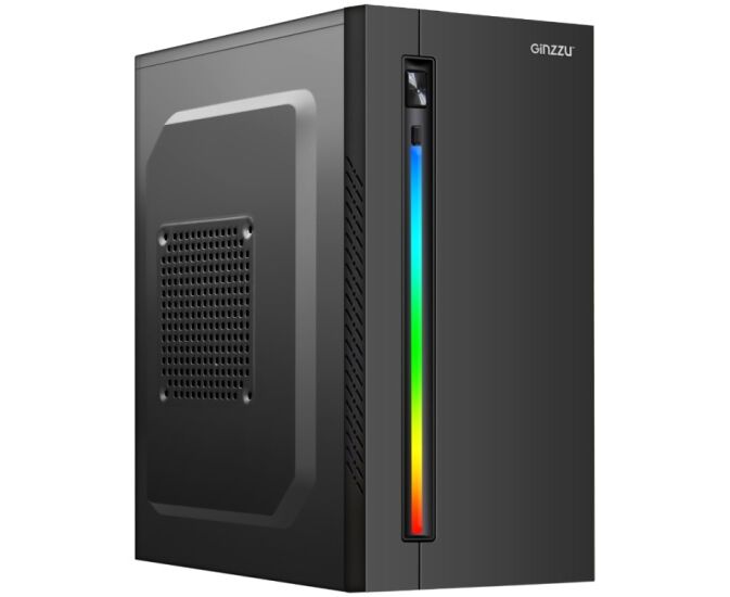 Корпус Ginzzu D350 RGB Black, m ATX, Mini-Tower, черный, Без БП