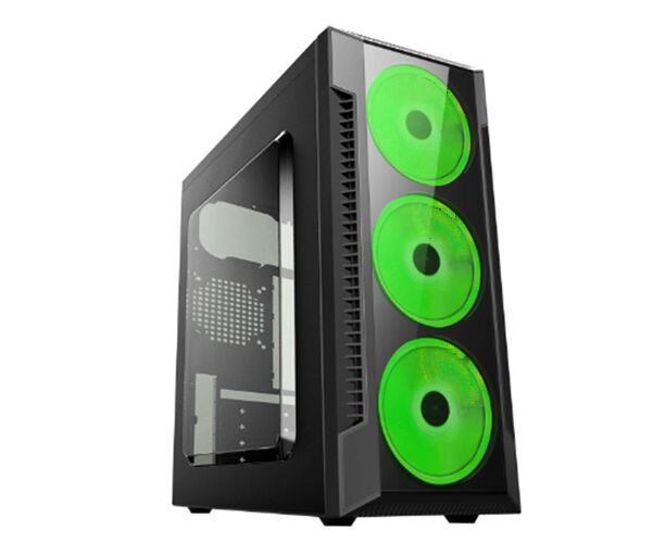 Игровой корпус: De Tech C3147 S USB 2.0 Green Прозрачная боковая панель