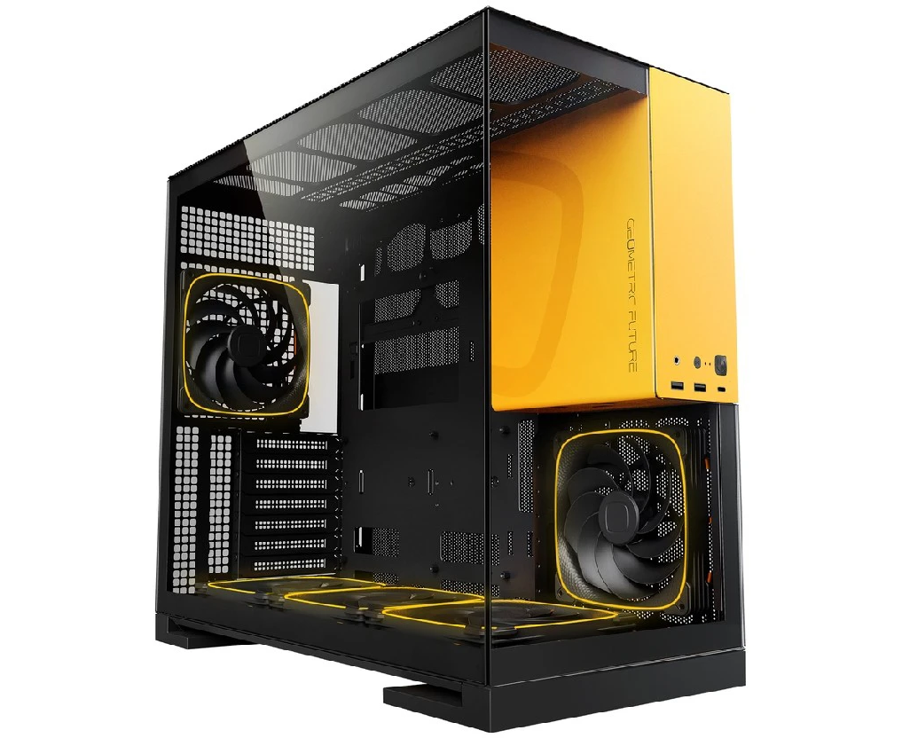 Корпус Geometric Future Model 5 Black Yellow with fans (1 AM5 WKBY01100) / mid tower, E-ATX / 5x140mm ARGB fans